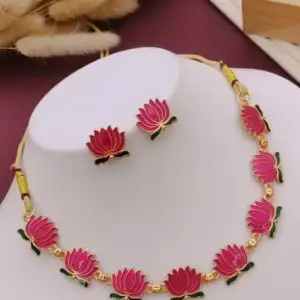 Lotus Necklace Set ( Pink )