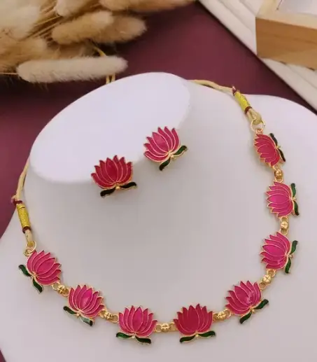 Lotus Necklace Set ( Pink )