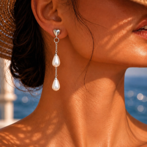 Celeste Pearl Drop Earrings – Silver