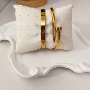 2-Piece Anti Tarnish Gold Stainless Steel Bracelet Combo for Women
