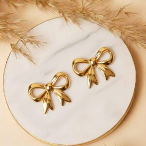 Golden Bow Stud Earrings – Minimal Elegant Daily Wear Earrings