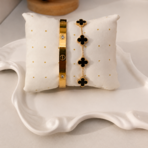 Black Clover Bracelet with Gold Bangle Combo