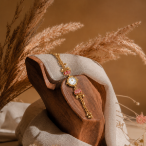 Kashmiri Red Lotus Gold Bracelet Watch for Women