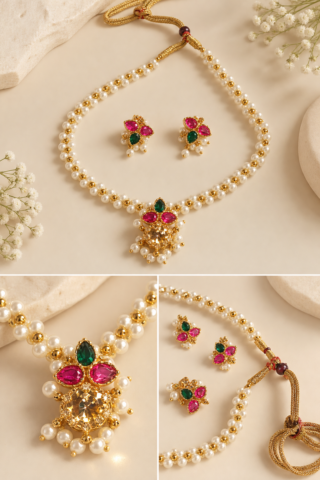 Rangmohini Pearl Necklace Set with Earrings - Image 2