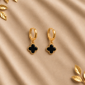 Black Clover Charm Gold Hoop Earrings for Women