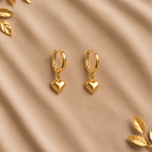 Golden Heart Charm Huggie Hoop Earrings for Women