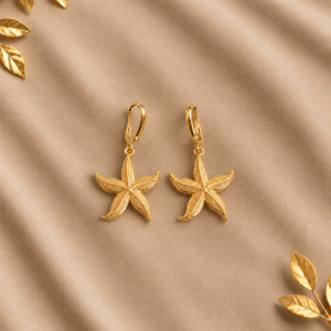 Golden Starfish Textured Drop Earrings for Women
