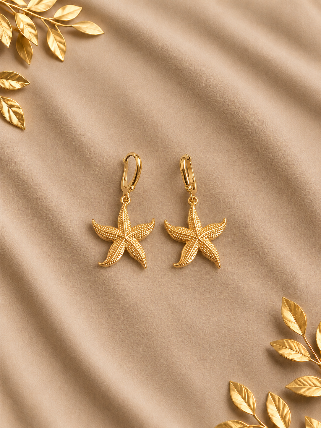 Golden Starfish Textured Drop Earrings for Women