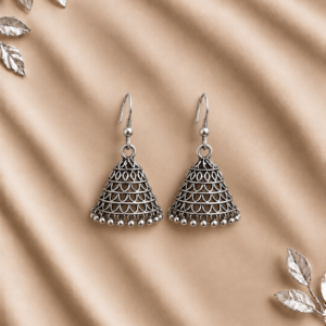 Noor Antique Silver Jhumkas