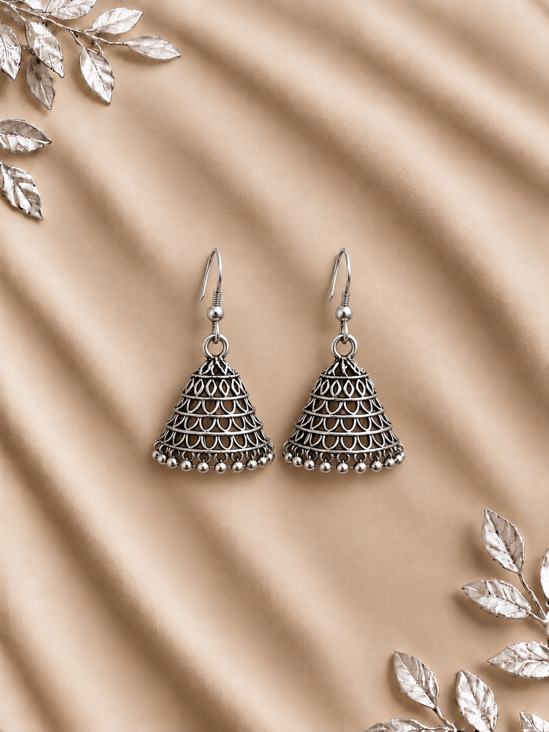 Noor Antique Silver Jhumkas