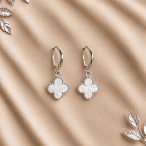 Silver Mother of Pearl Clover Hoop Earrings for Women