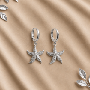 Silver Starfish Charm Hoop Earrings for Women
