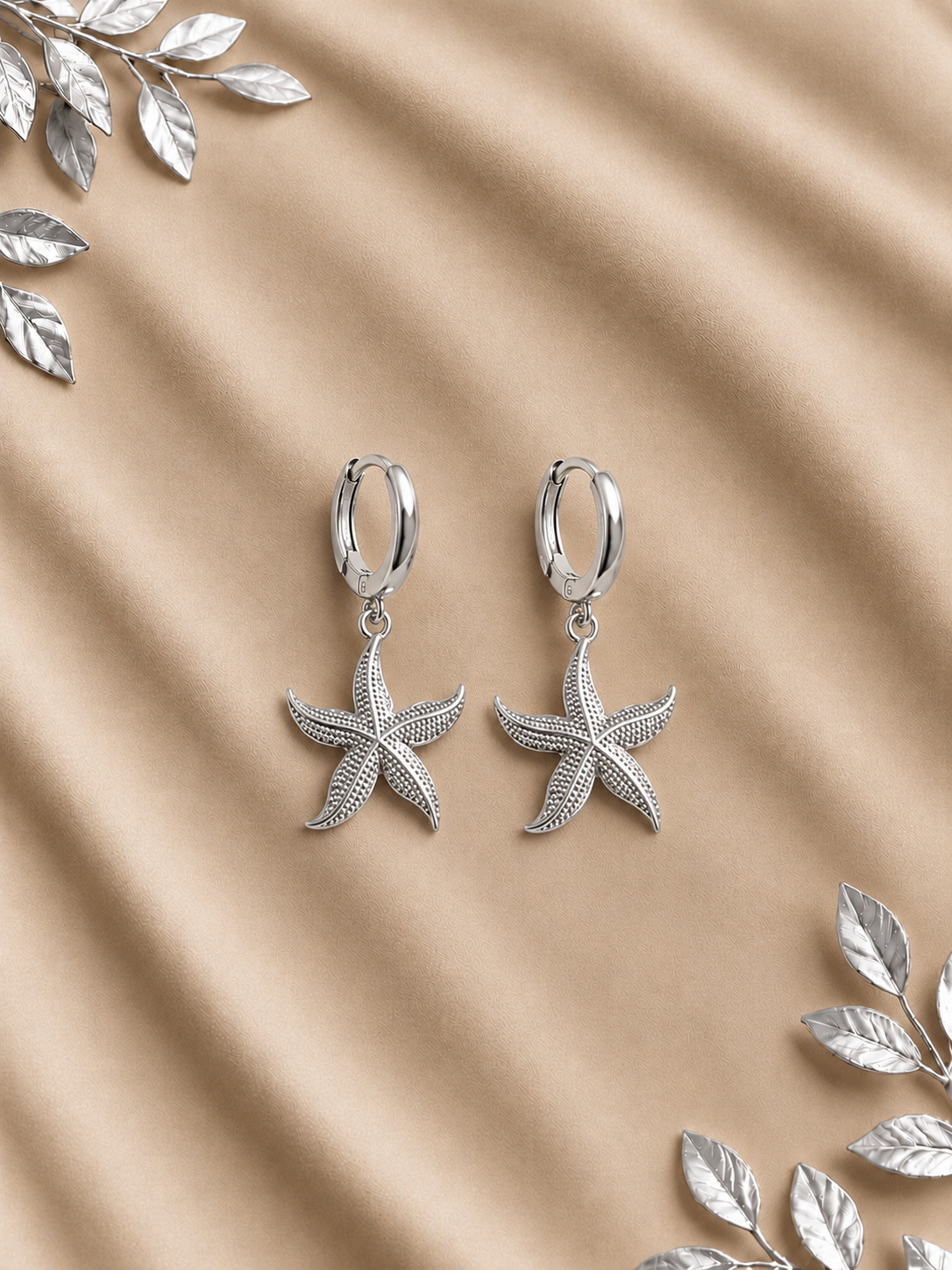 Silver Starfish Charm Hoop Earrings for Women