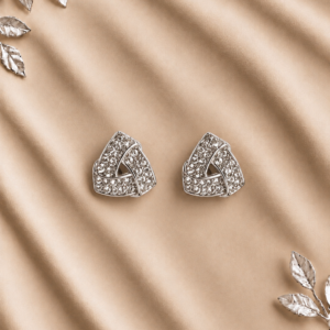 Silver Crystal Geometric Knot Stud Earrings for Women
