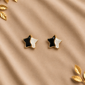 Black & White Enamel Star Stud Earrings for Women